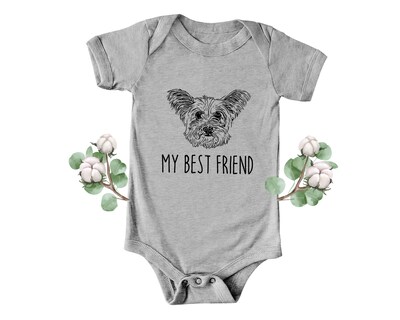 GREY Custom Pet Face Baby One piece | Personalized Dog Cat Pet Portrait | My Best Friend Romper | Dad Mom Animal Gift | Shower Birthday - image1